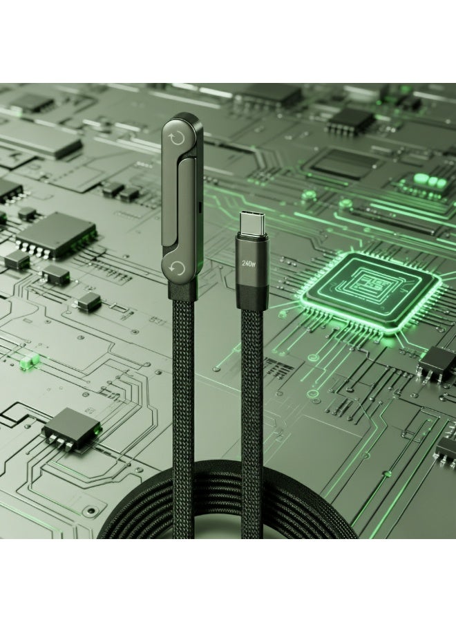 كابل شحن سريع USB-C إلى USB-C بقوة 240 واط بطول 1.5 متر مع حامل قابل للطي 360 درجة، سلك مضفر يدعم PD 3.1 للهواتف والأجهزة اللوحية واللابتوب - Image 4